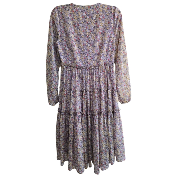 Ivy City Co. Lydia in Purple Floral Flowy Tiered Dress Small V-neck Modest - Picture 5 of 8